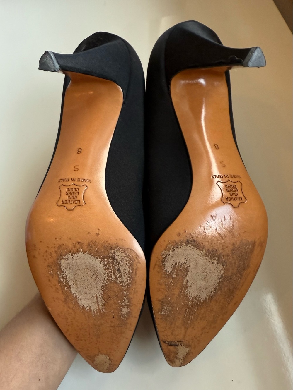Yves Saint Laurent Black Satin Pumps with Blue and Gold Sequin Medallions - Picture 13 of 13
